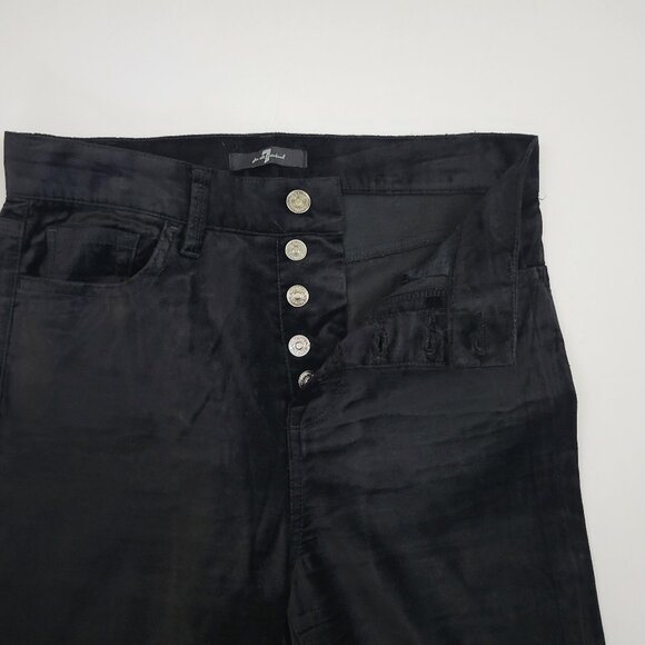 7 For All Mankind High Rise Skinny Ankle Velvet Button Up Black Jean - Picture 9 of 12